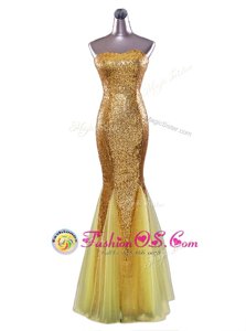Mermaid Sequined Strapless Sleeveless Zipper Sequins Celebrity Dress in Gold