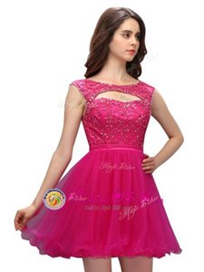 Best Fuchsia Sleeveless Organza Zipper Prom Evening Gown for Prom and Party