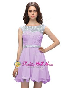High End Scoop Lavender Column/Sheath Beading Prom Evening Gown Zipper Chiffon Sleeveless Mini Length