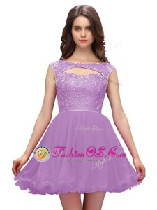Glamorous Sleeveless Chiffon Mini Length Zipper Prom Party Dress in Lavender for with Beading