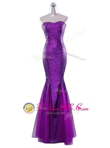 Fitting Mermaid Sequins Eggplant Purple Zipper Sleeveless Floor Length