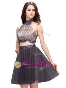 Perfect Chiffon Sleeveless Mini Length Prom Dresses and Beading