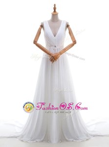 Sleeveless With Train Appliques Zipper Wedding Dresses with White Brush Train