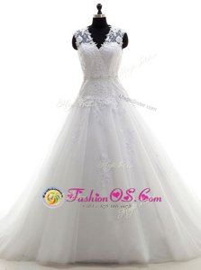 Sleeveless Backless With Train Appliques Wedding Dresses