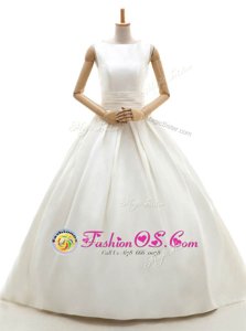 Dazzling White Sleeveless Ruching Floor Length Bridal Gown