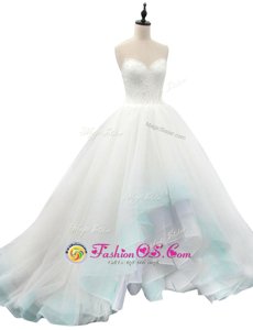 Popular Multi-color Organza Lace Up Sweetheart Sleeveless High Low Wedding Gowns Beading and Appliques