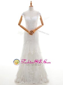 Cap Sleeves Lace and Appliques Lace Up Wedding Gown