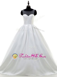 Captivating Sleeveless Sweep Train Lace and Appliques Zipper Wedding Dresses