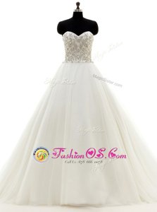 New Style Beading Wedding Dress White Clasp Handle Sleeveless With Brush Train