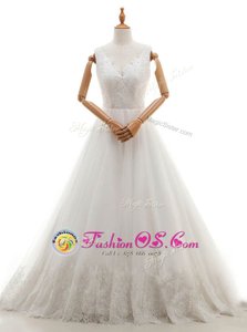 Custom Designed White Sleeveless Organza and Tulle Court Train Zipper Wedding Gown for Wedding Party