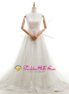 Free and Easy White A-line Tulle Sweetheart Sleeveless Appliques With Train Clasp Handle Bridal Gown Court Train