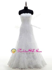 Hot Sale White Sleeveless Lace Floor Length Wedding Gown