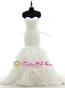 Mermaid Sleeveless White Wedding Gown Brush Train Lace Up