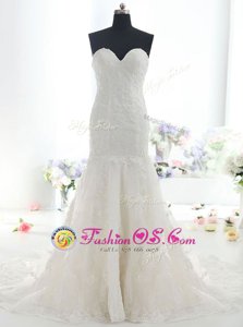 Mermaid White Sweetheart Backless Lace Wedding Gowns Brush Train Sleeveless