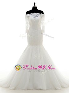 Best Mermaid Off the Shoulder Half Sleeves Brush Train Lace Clasp Handle Wedding Dress