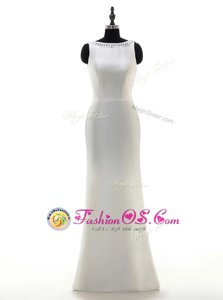 Perfect Scoop Floor Length Side Zipper Bridal Gown White and In for Wedding Party with Beading