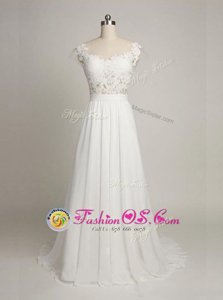 Scoop White Sleeveless Tulle Backless Wedding Gowns for Wedding Party