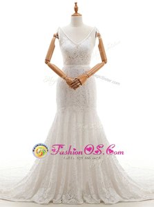 New Arrival V-neck Sleeveless Wedding Dresses With Train Court Train Lace White Lace