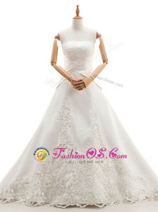 Shining With Train Lace Up Wedding Dresses White and In with Lace Chapel Train