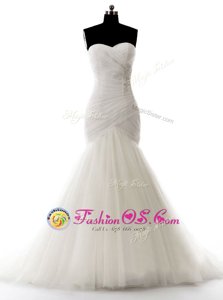 White Mermaid Tulle Sweetheart Sleeveless Beading With Train Zipper Wedding Gown Brush Train