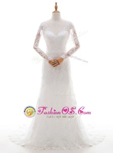 Glorious V-neck Cap Sleeves Lace Wedding Dress Lace and Sashes|ribbons Brush Train Zipper