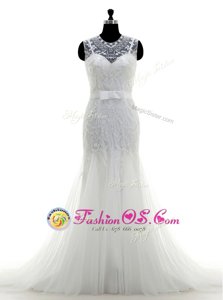 Glittering Mermaid Scoop Sleeveless Brush Train Beading Zipper Wedding Dresses