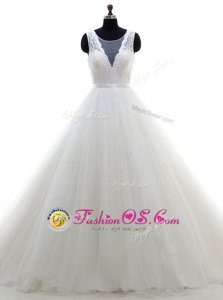 Sophisticated Scoop Sleeveless Brush Train Clasp Handle With Train Lace Wedding Gown