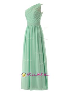 Fantastic Floor Length Apple Green Hoco Dress One Shoulder Sleeveless Zipper