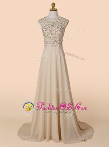 Shining Scoop Backless Chiffon Sleeveless With Brush Train and Beading