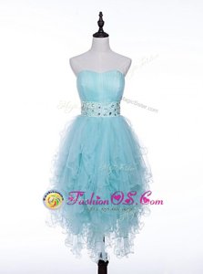 Exceptional Light Blue A-line Beading Prom Party Dress Zipper Tulle Sleeveless Asymmetrical