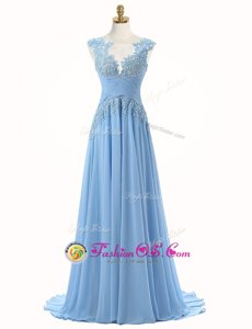 New Style Scoop Sleeveless Brush Train Appliques Zipper Celeb Inspired Gowns