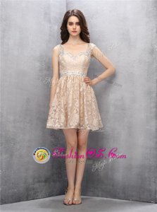 Lace Straps Sleeveless Backless Beading Homecoming Dress in Champagne