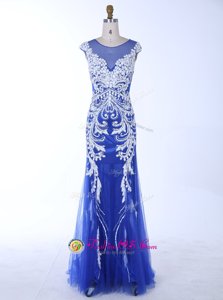Attractive Mermaid Scoop Royal Blue Backless Prom Evening Gown Beading and Appliques Sleeveless Floor Length
