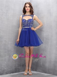 Royal Blue Organza Zipper Bateau Sleeveless Mini Length Prom Dresses Beading