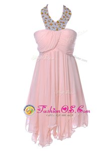 Ideal Baby Pink Homecoming Party Dress Prom and Party and For with Beading Strapless Sleeveless Backless