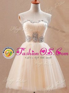 Customized Tulle Sleeveless Mini Length Prom Dresses and Beading