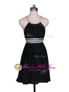 Unique Halter Top Black Sleeveless Chiffon Zipper Hoco Dress for Party