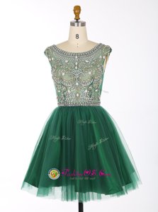 Scoop Green Chiffon Zipper Evening Dress Sleeveless Mini Length Beading