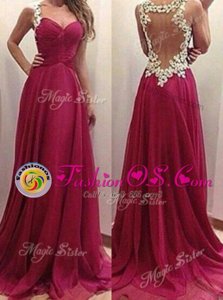 Customized Burgundy Sleeveless Appliques Floor Length Prom Party Dress