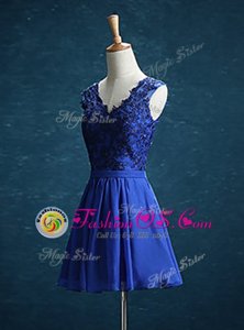 Pretty Chiffon V-neck Sleeveless Zipper Appliques Prom Evening Gown in Royal Blue