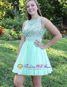 Adorable Apple Green Cocktail Dresses Prom and Party and For with Beading and Bowknot Bateau Sleeveless Backless