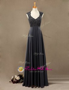 Black A-line Scoop Sleeveless Chiffon Floor Length Zipper Lace Hoco Dress