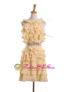 Halter Top Gold Sleeveless Chiffon Zipper Cocktail Dresses for Party