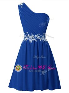 Super A-line Homecoming Gowns Royal Blue One Shoulder Chiffon Sleeveless Mini Length Zipper
