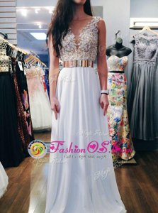 Colorful Sleeveless Floor Length Beading Backless Prom Dress with White