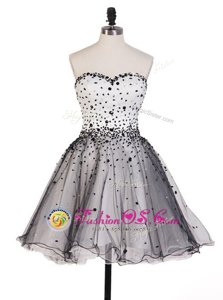 Grey A-line Sweetheart Sleeveless Organza Knee Length Lace Up Beading Prom Evening Gown