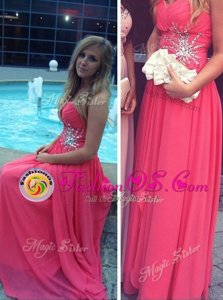Amazing Backless Hot Pink Sleeveless Beading Floor Length Dress for Prom