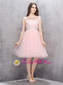 A-line Club Wear Pink Scoop Organza Sleeveless Knee Length Zipper