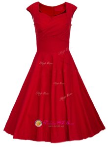 Fancy Red A-line Satin Square Cap Sleeves Ruching Knee Length Zipper Homecoming Dress Online