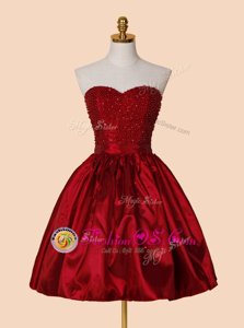 Red Lace Up Sweetheart Beading Prom Evening Gown Satin Sleeveless